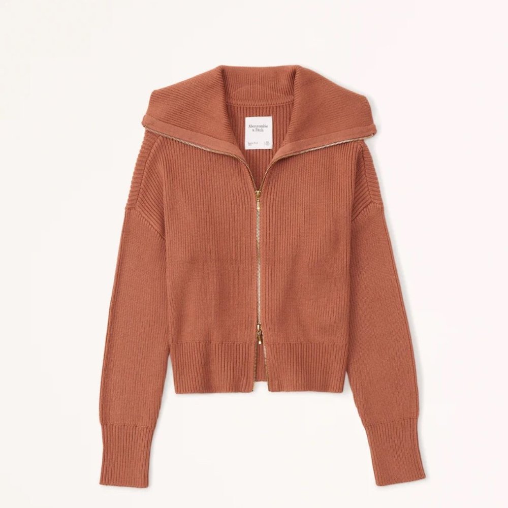 Abercrombie & Fitch Double Zipper Ribbed Cardigan in Brown size X-Small